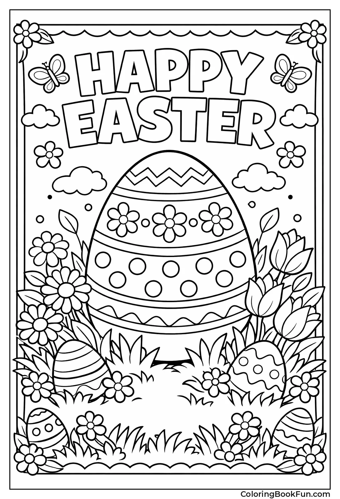 Egg Surrounded by Spring Flowers