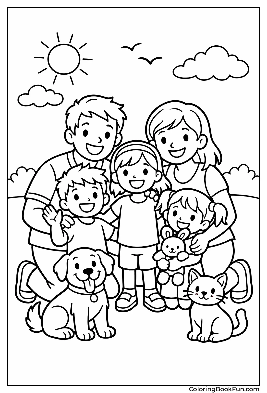 Happy Family Posing Pets