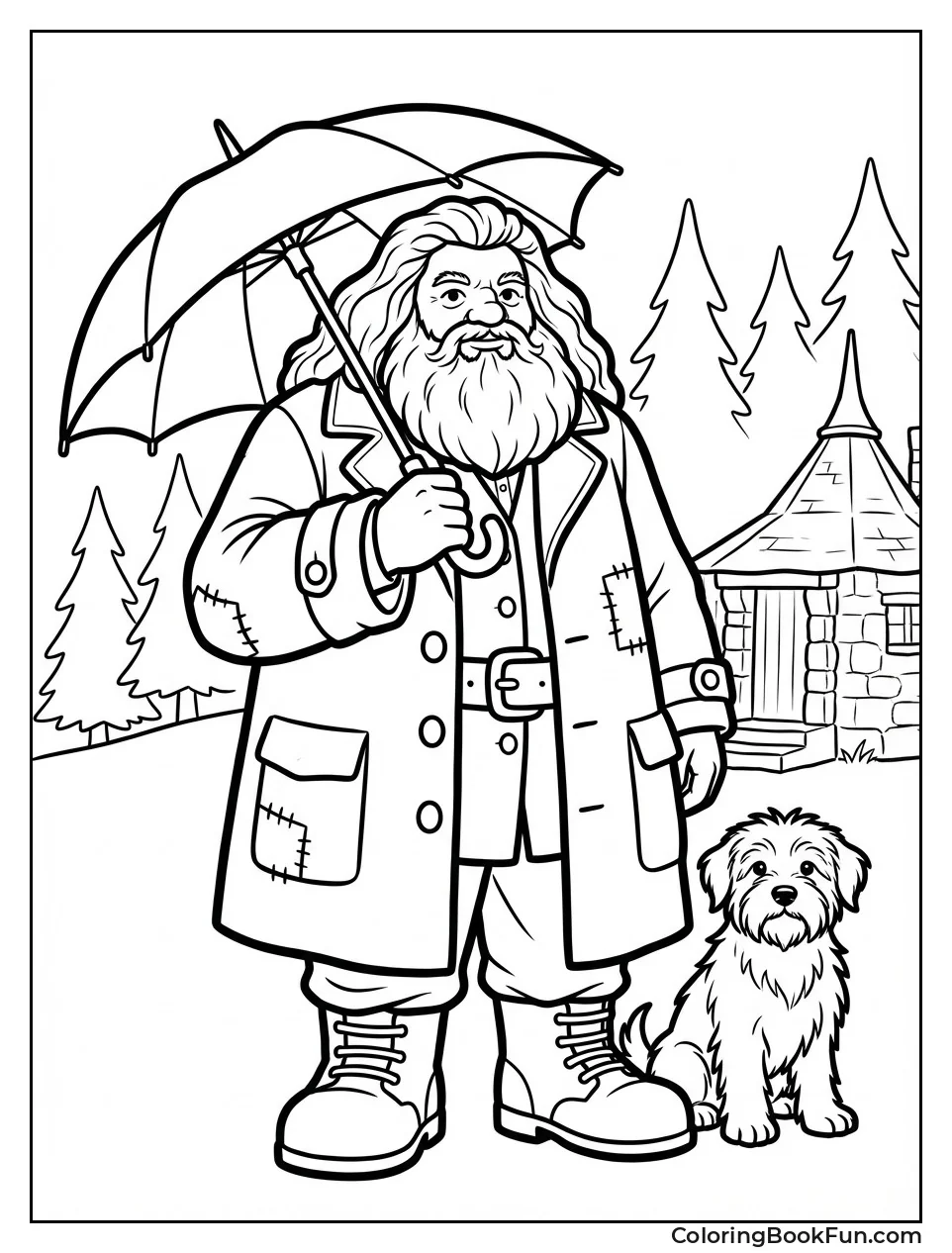 Hagrid Smiles Holding Umbrella