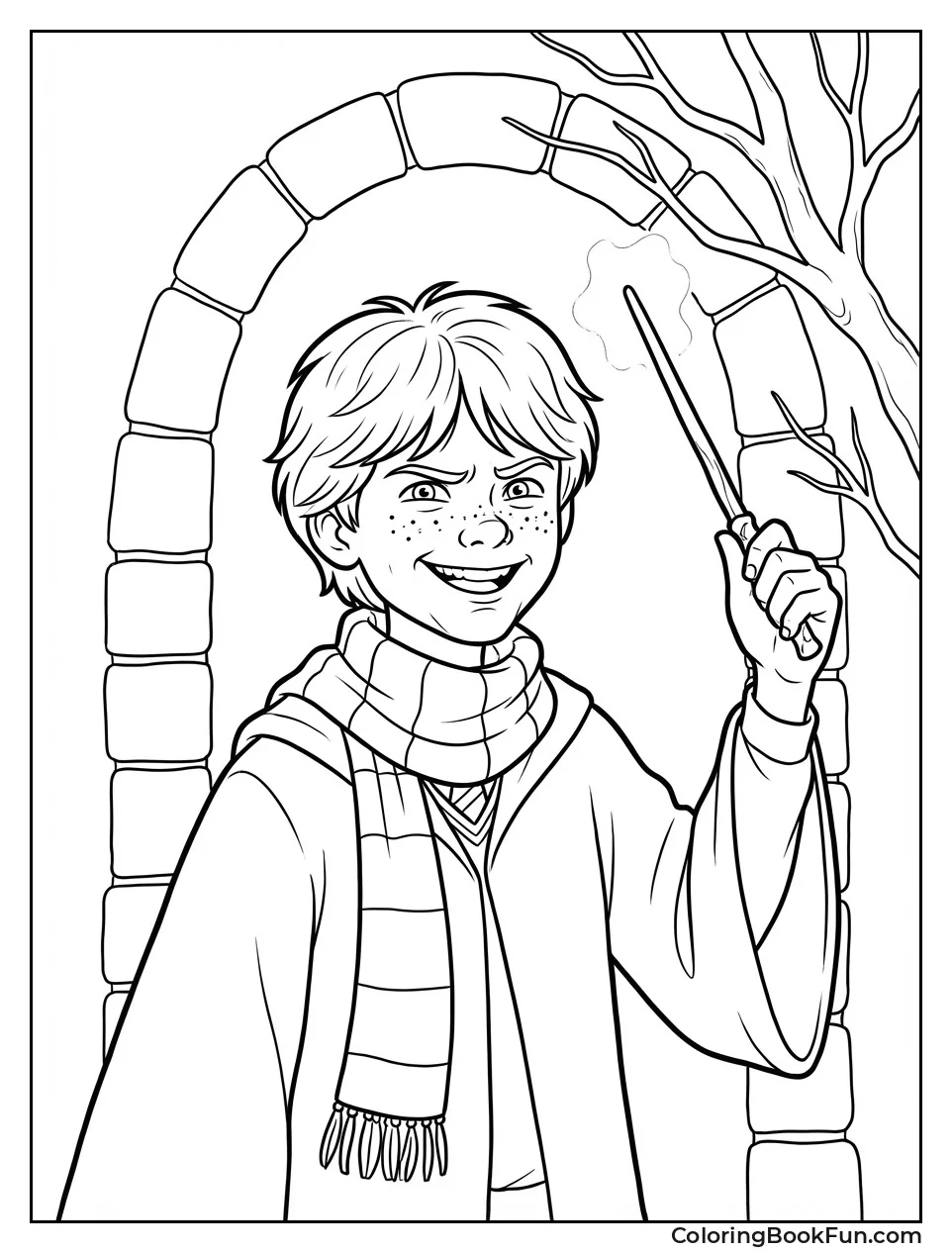 Ron Grins with Raised Wand