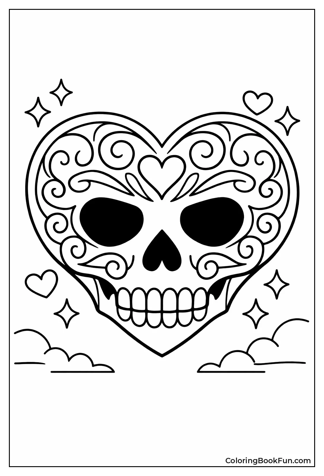 Heart-Shaped Skull with Swirls