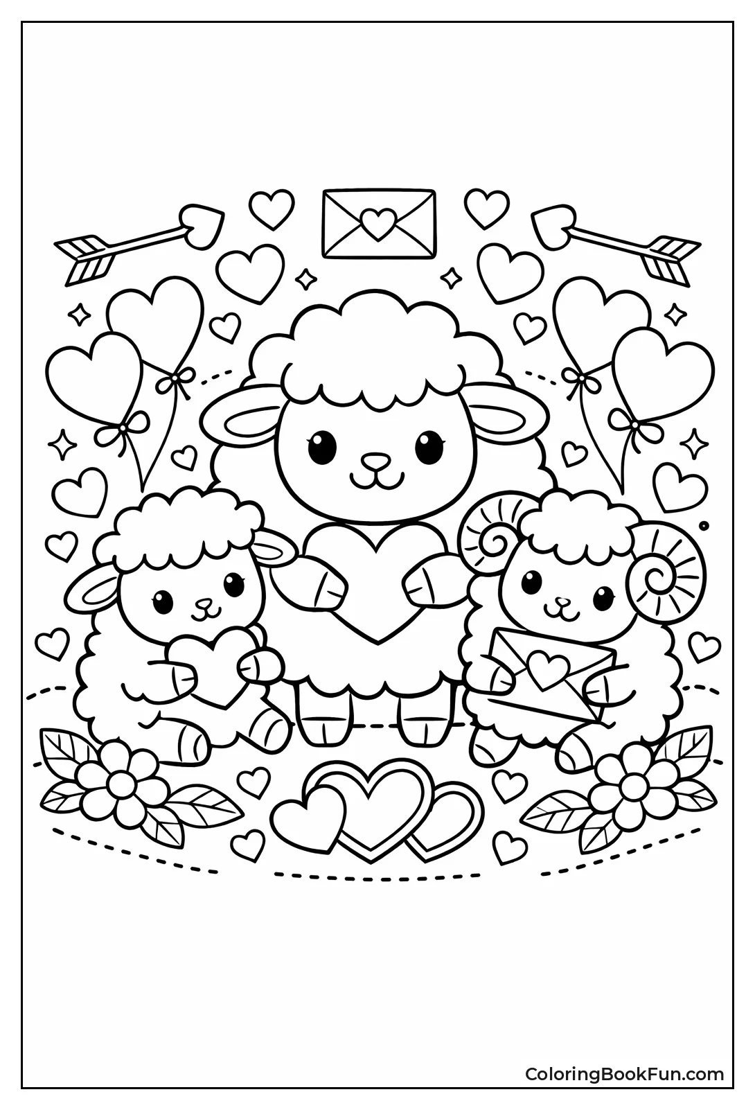 Sheep Surrounded by Hearts