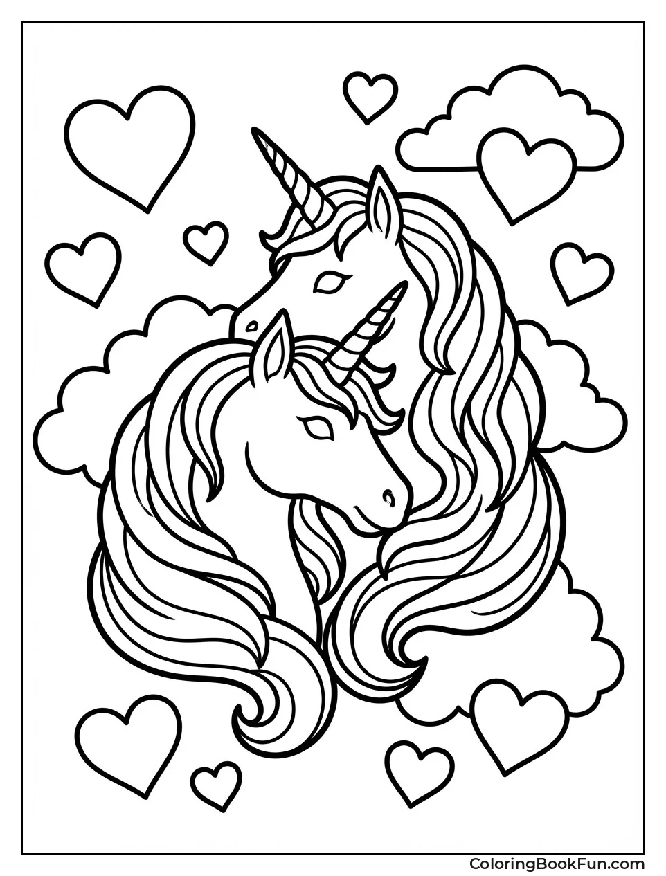 Unicorns Embracing with Hearts