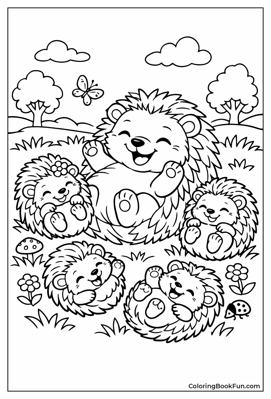 Hedgehog Family Playing Joyfully