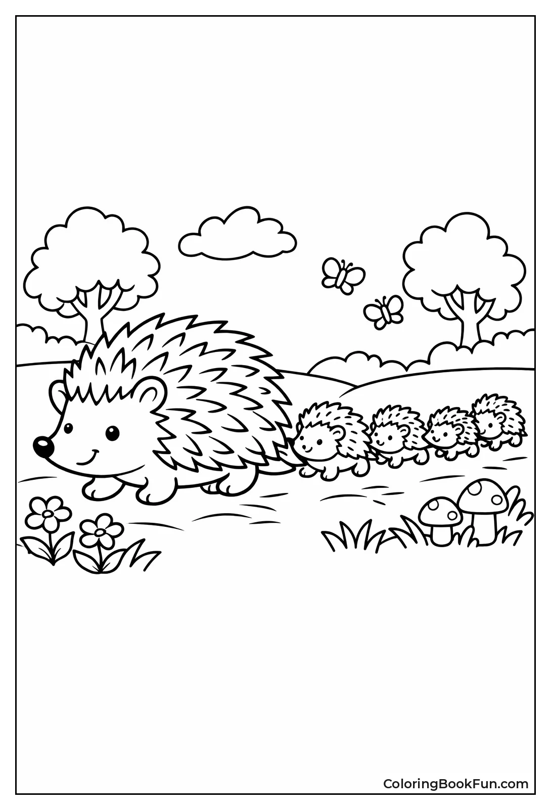 Mom Hedgehog Leads Babies