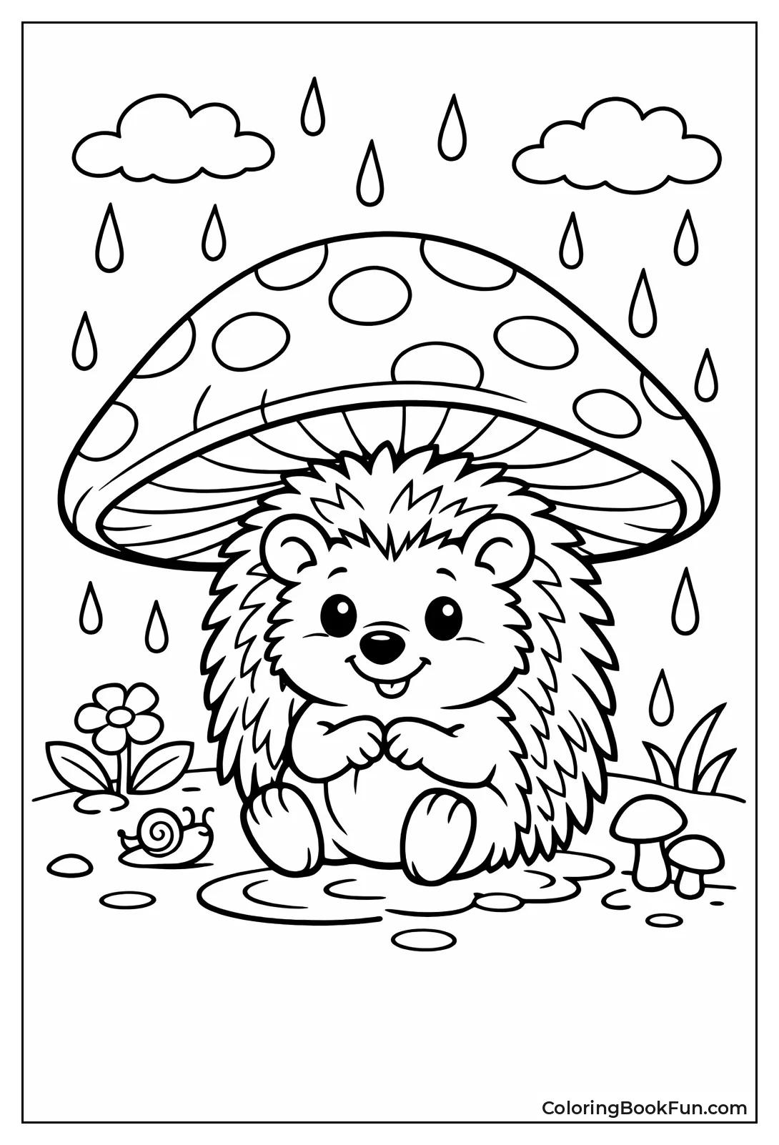 Hedgehog under Rainy Mushroom
