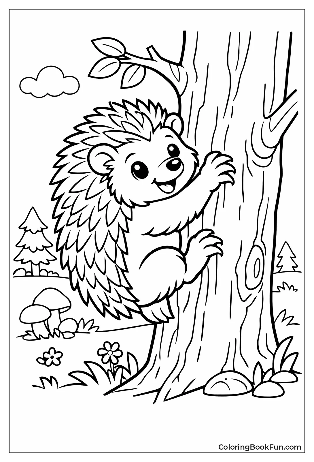 Hedgehog Climbing Tree Trunk