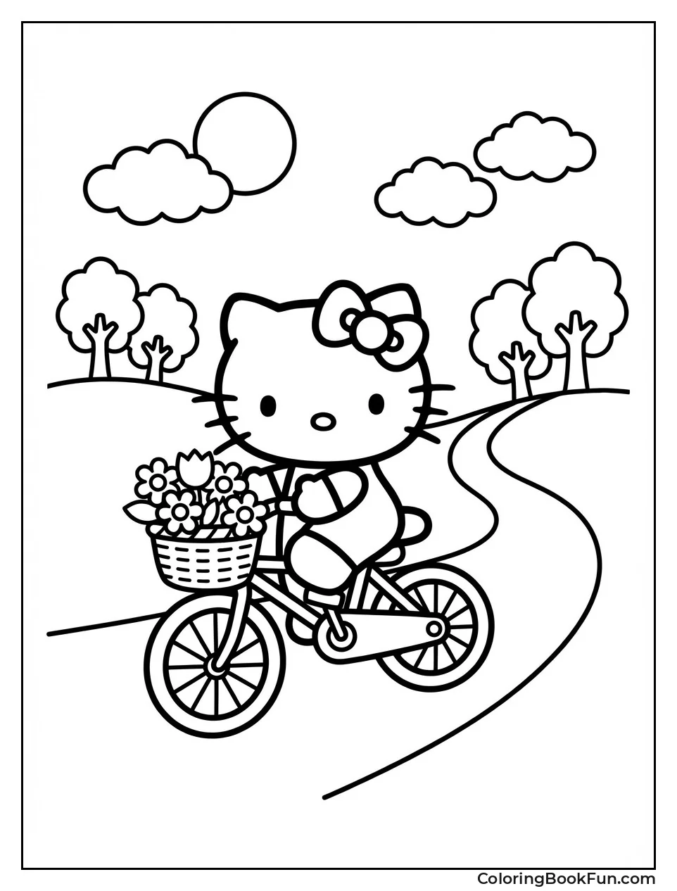 Kitty Biking with Flowers