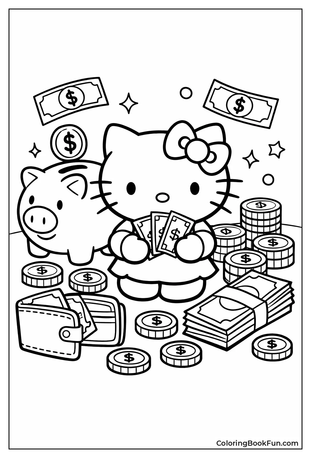 Hello Kitty with Coins and Piggy Bank