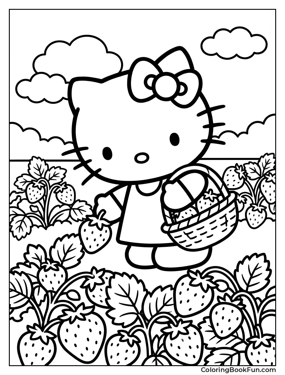 Kitty Picking Strawberries Basket