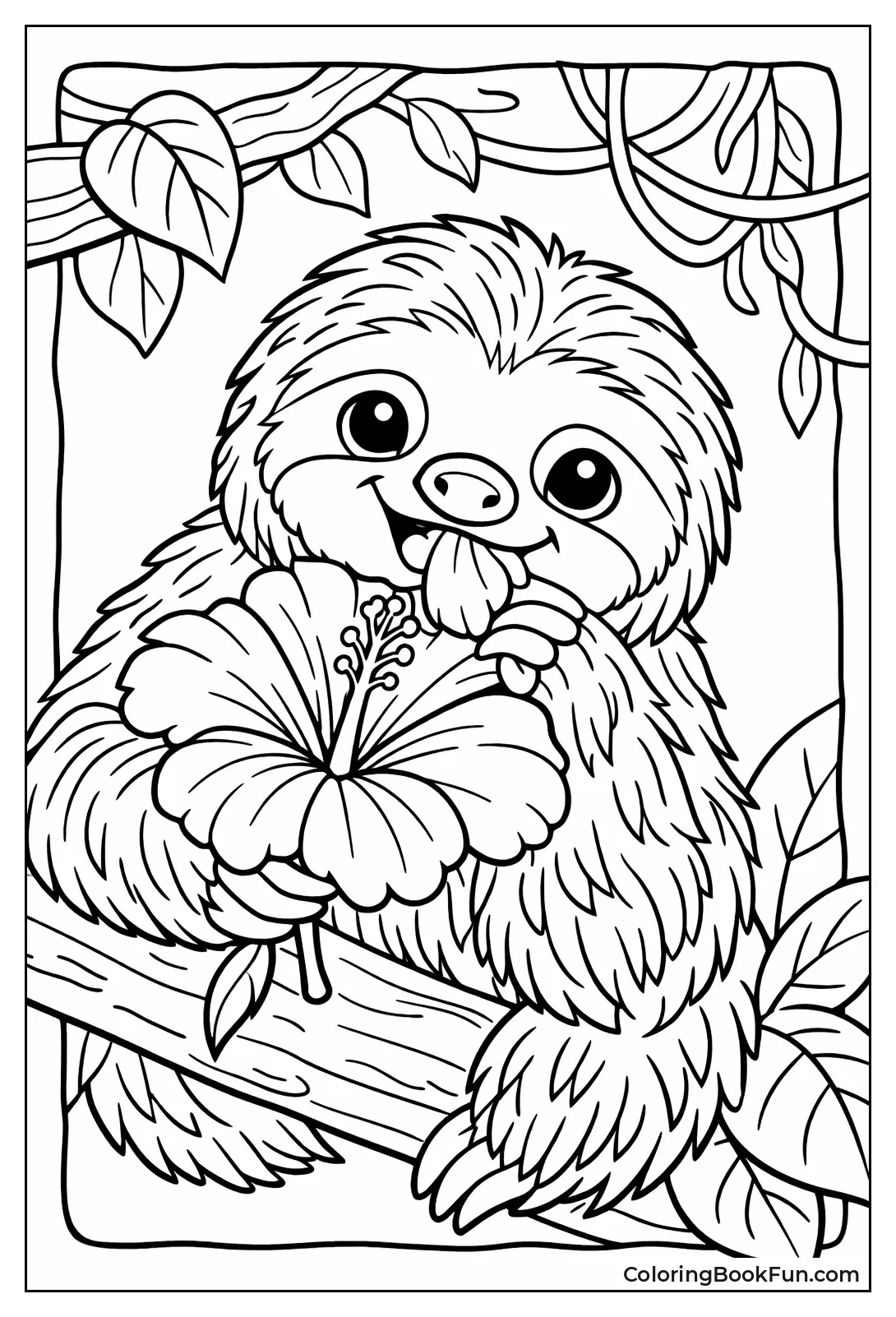 Sloth Chewing Hibiscus Flower