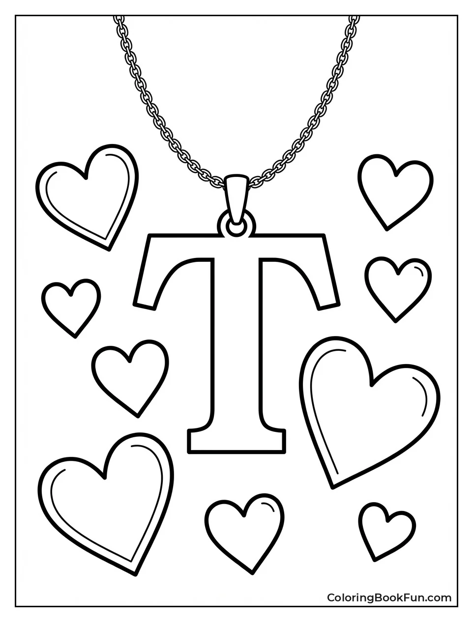Gold T Necklace with Hearts