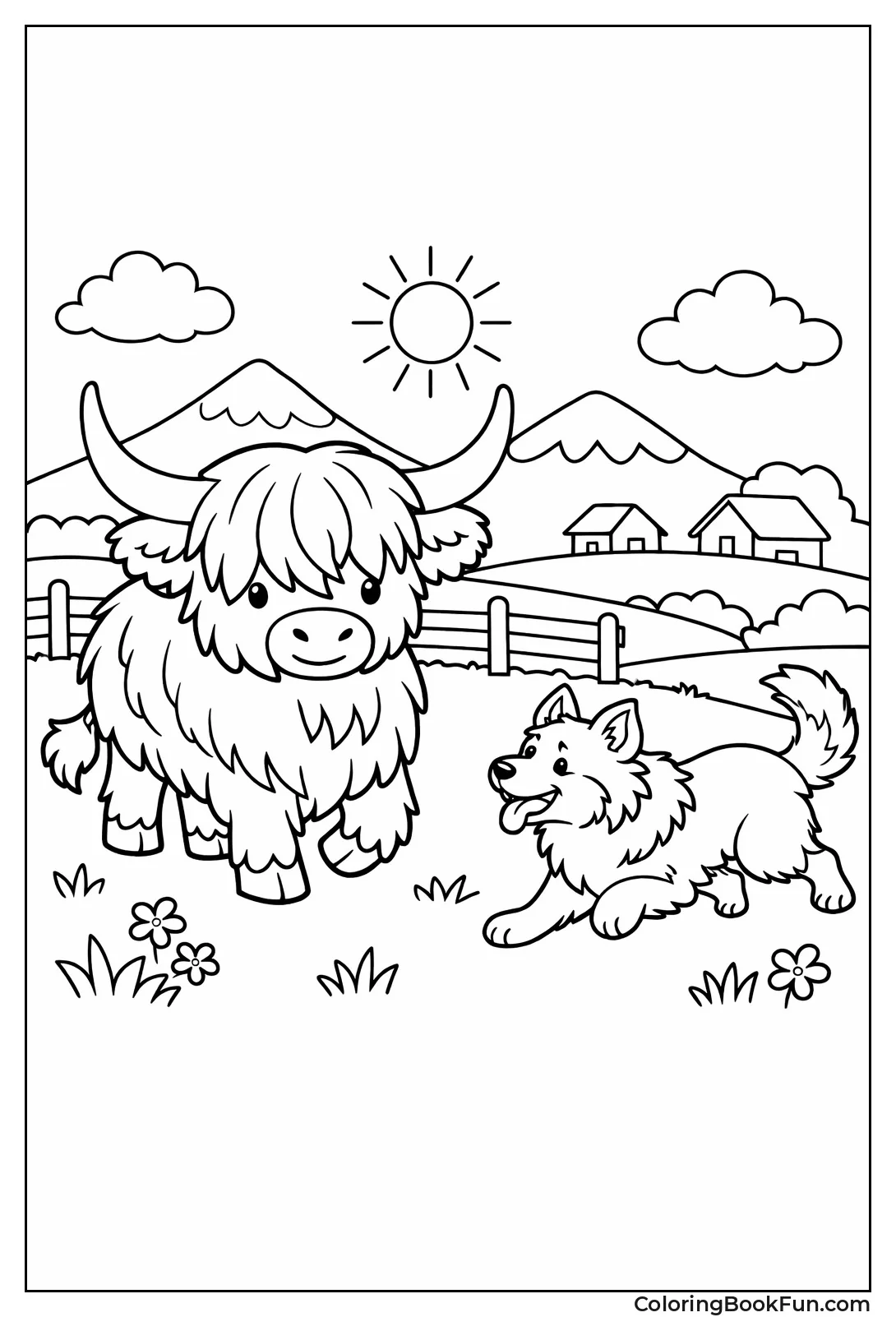 Collie Herding Highland Cow