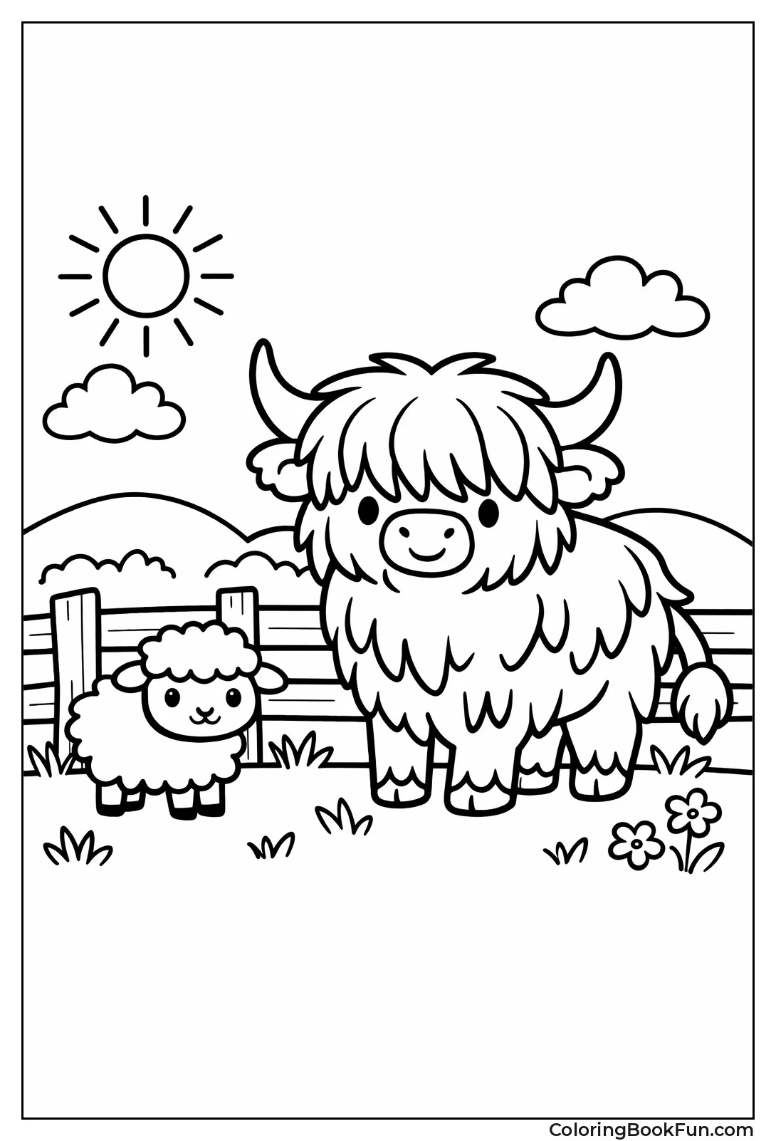 Cow by Fence and Sheep