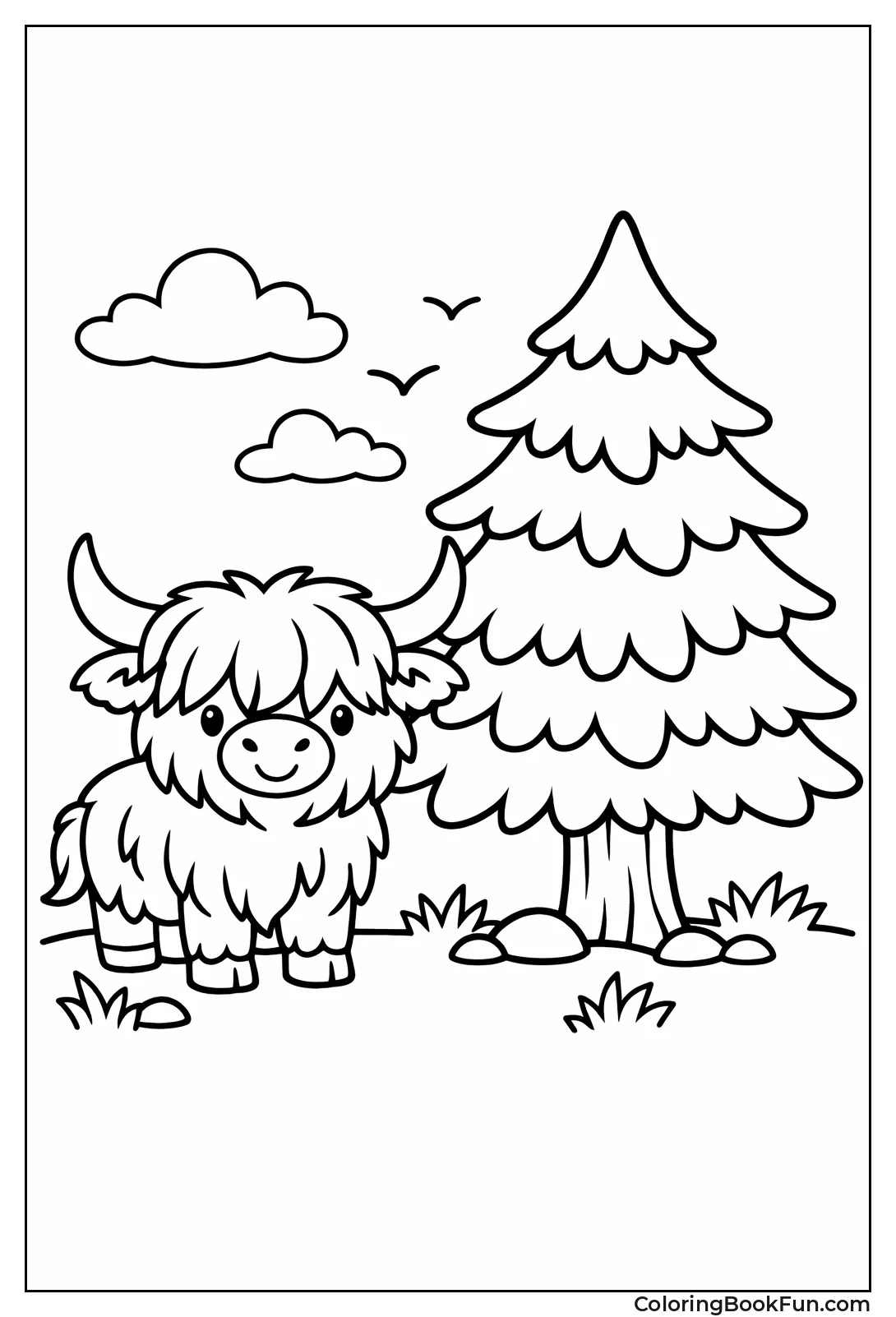 Cow Next to Pine Tree