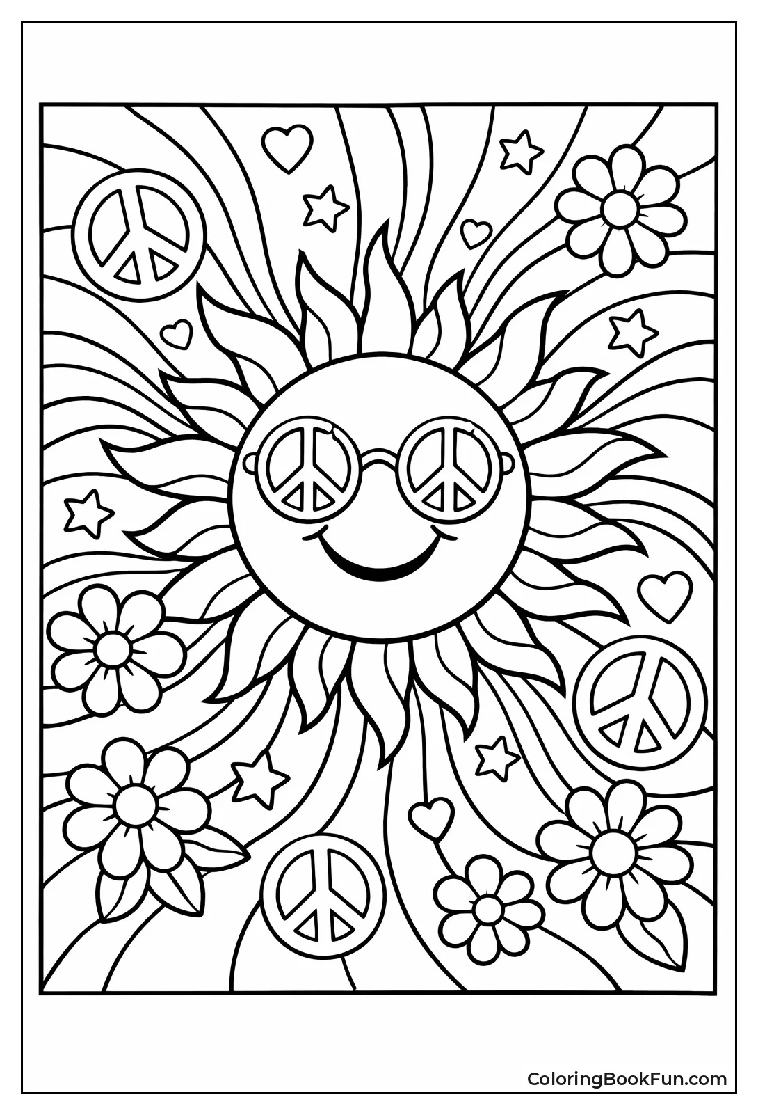 Hippie Sun with Peace Flowers