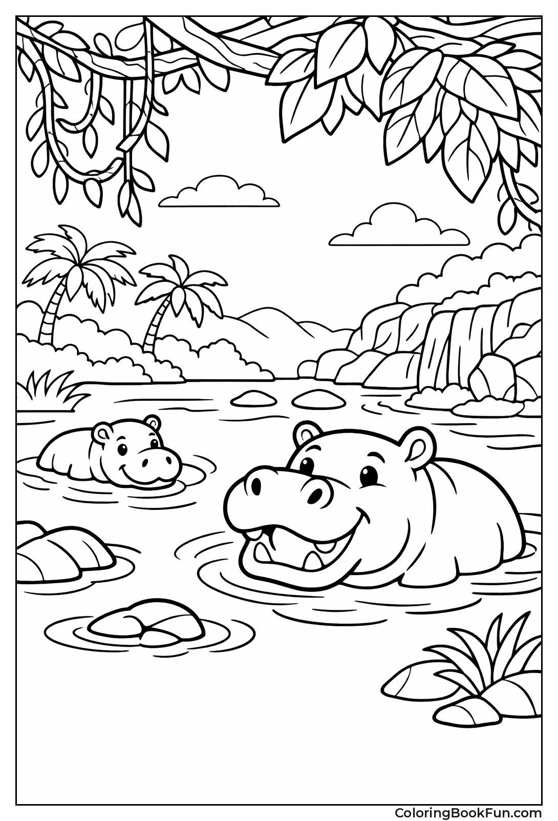 Hippos Swim in Misty River