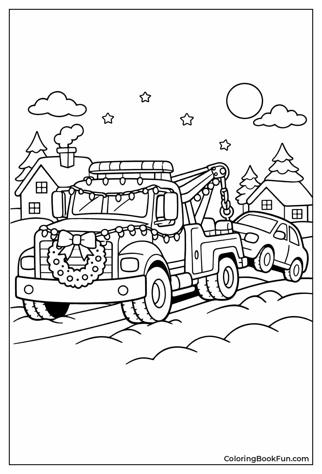 Christmas Tow Truck Tows Car