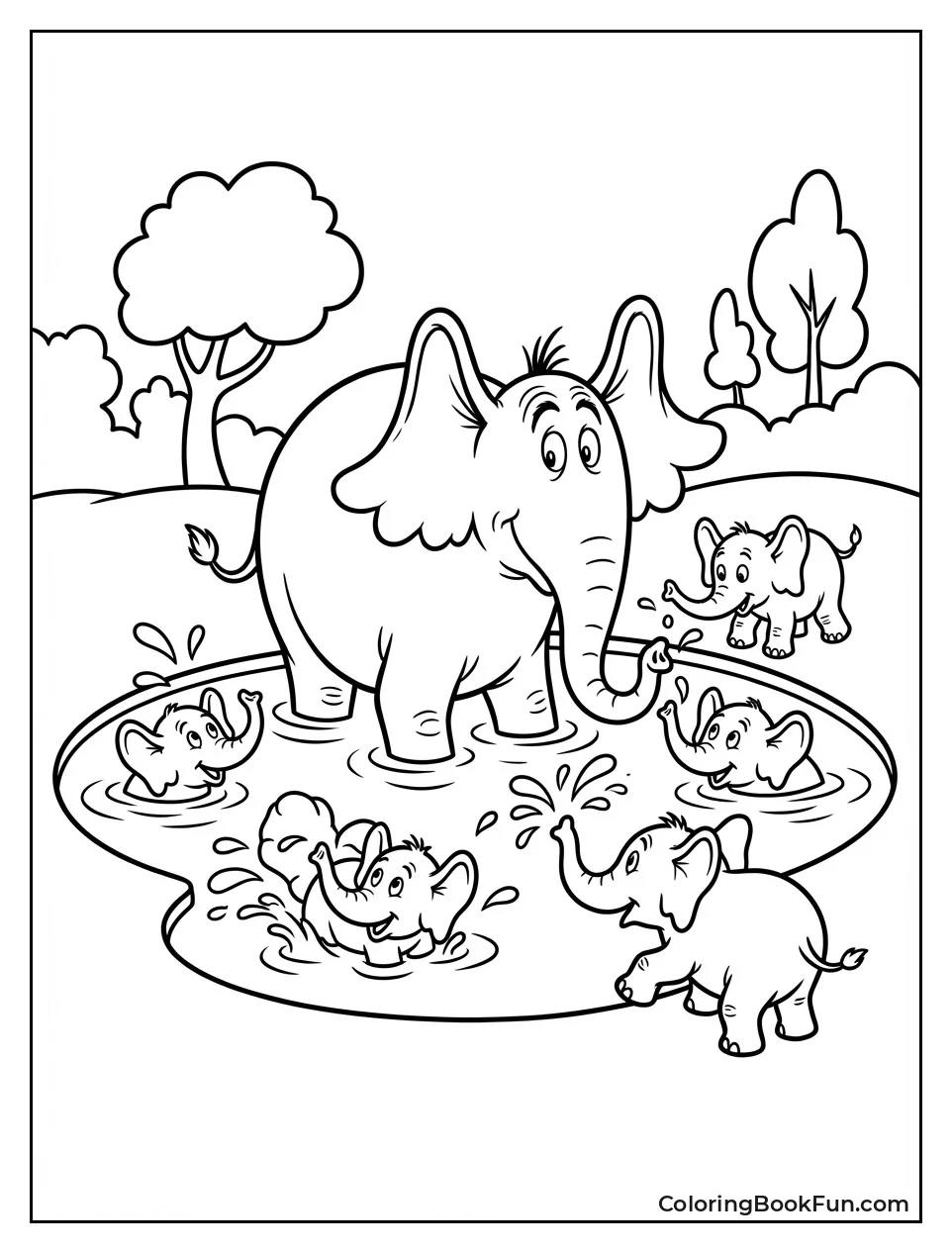 Baby Elephants Splash Pond