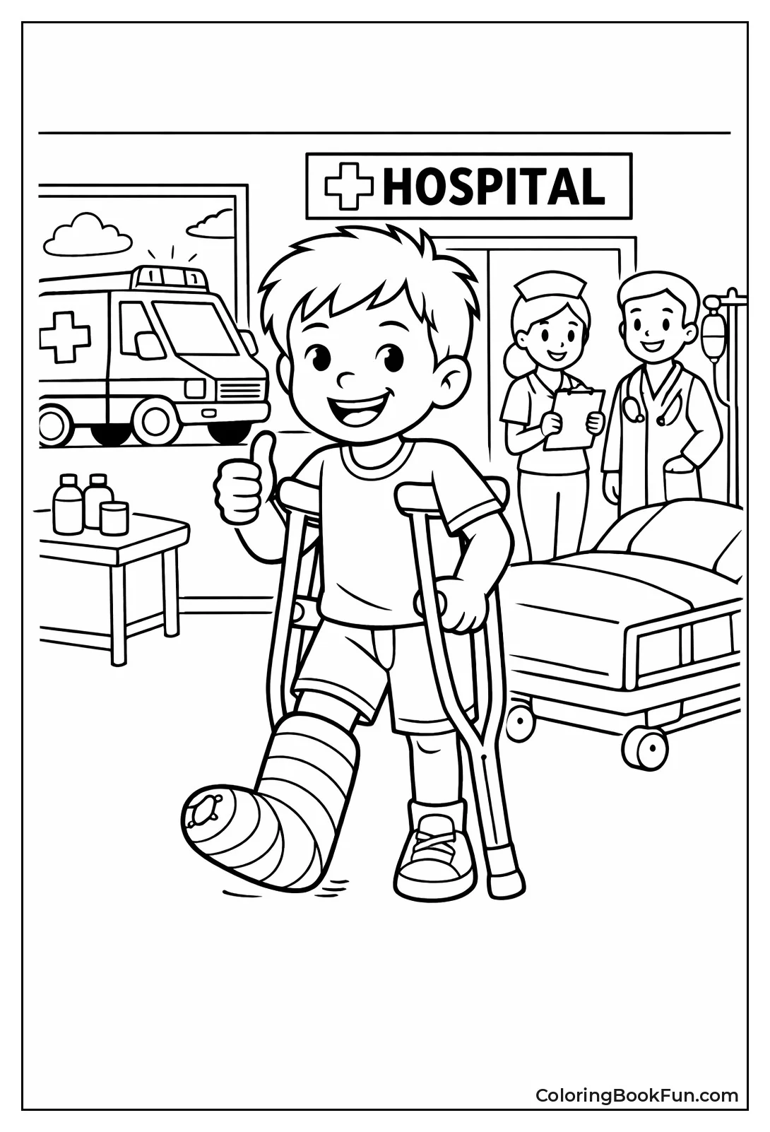 Kid on Crutches Thumbs Up