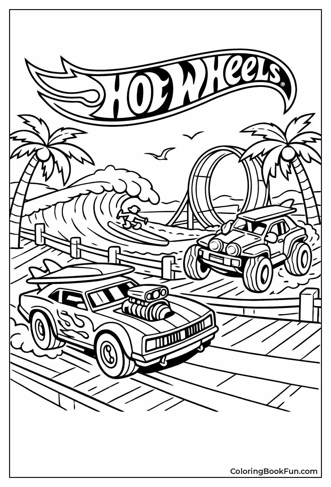 Cars Race Beach Boardwalk Waves