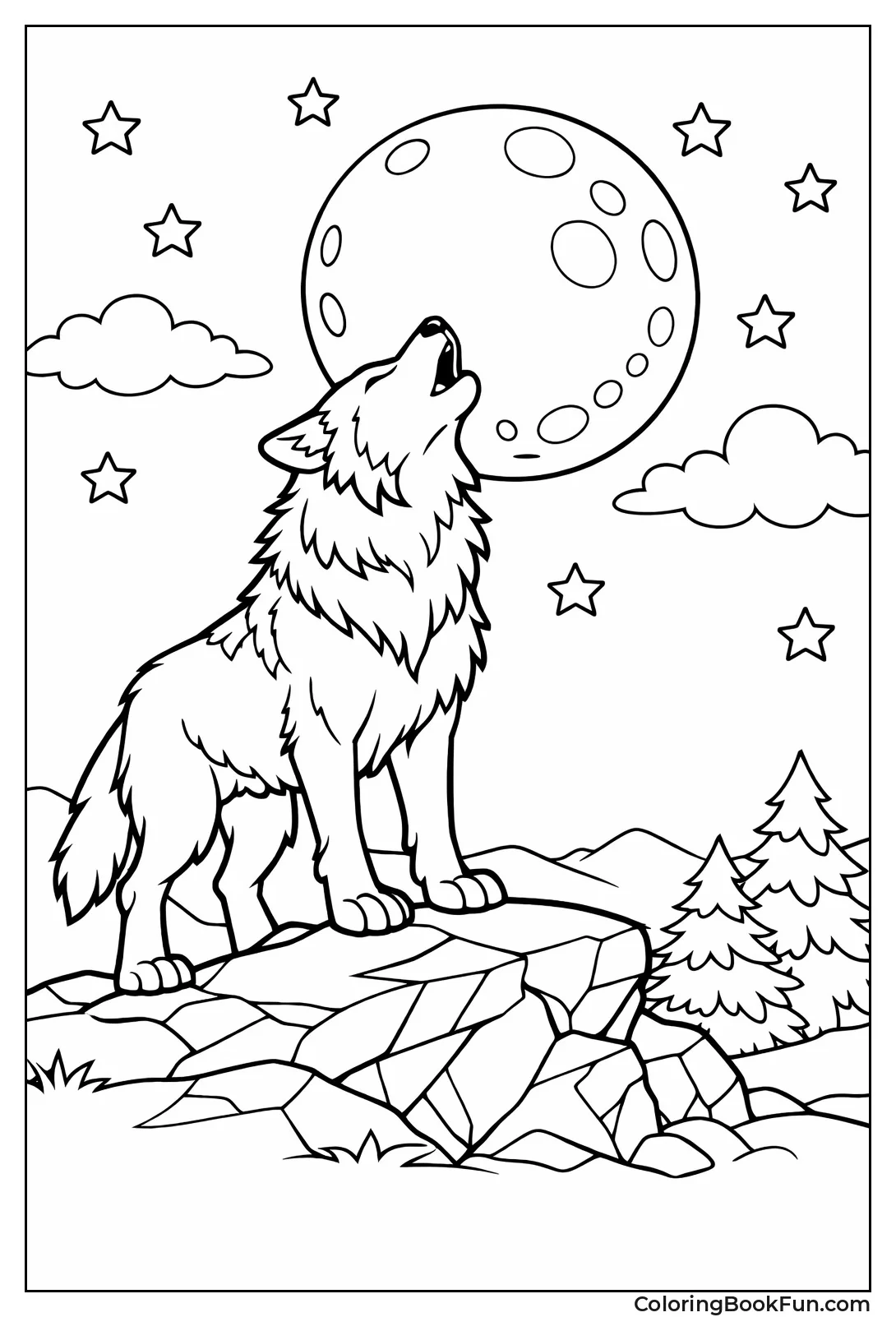 Wolf Howling at Full Moon