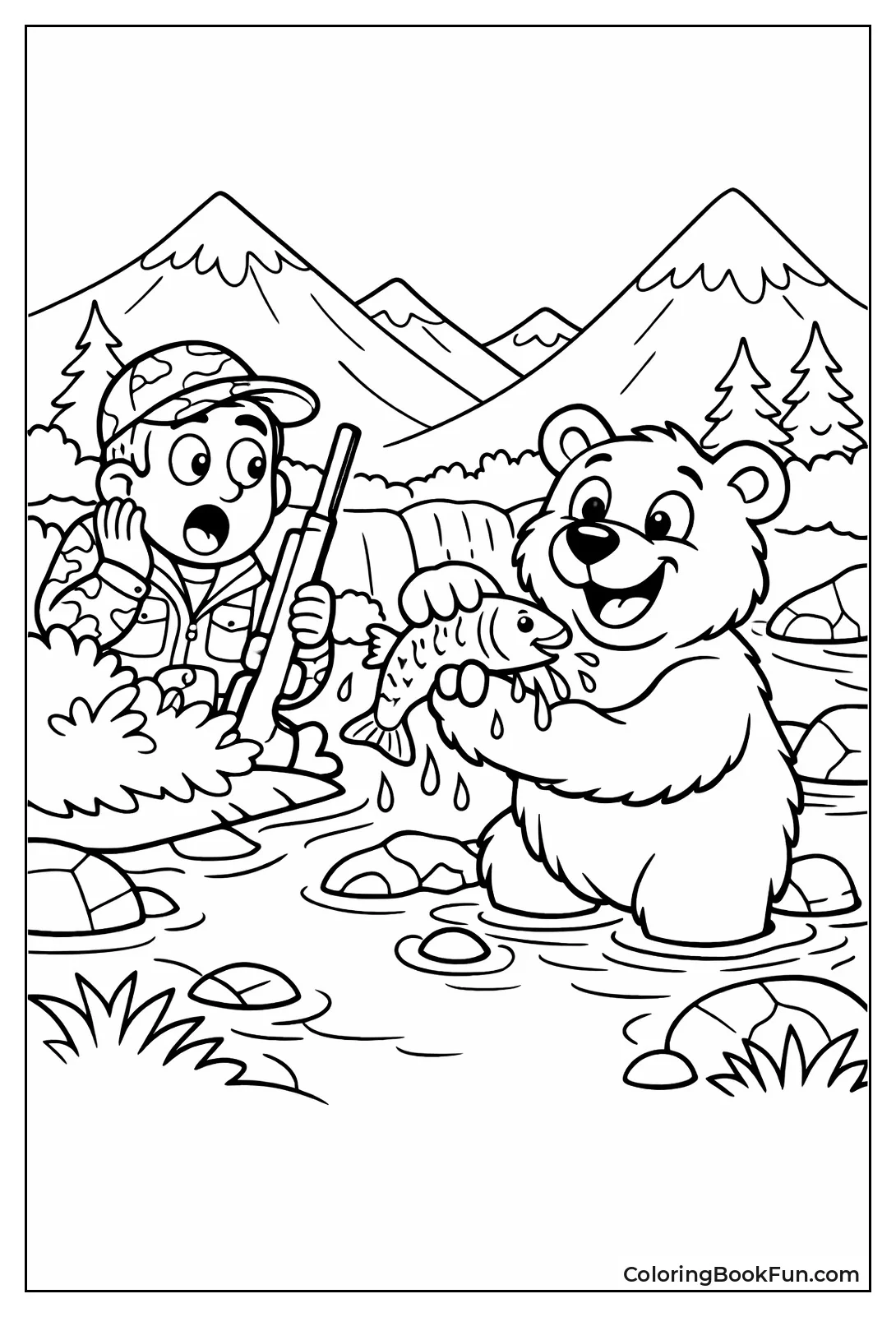Hunter Spots Fishing Bear