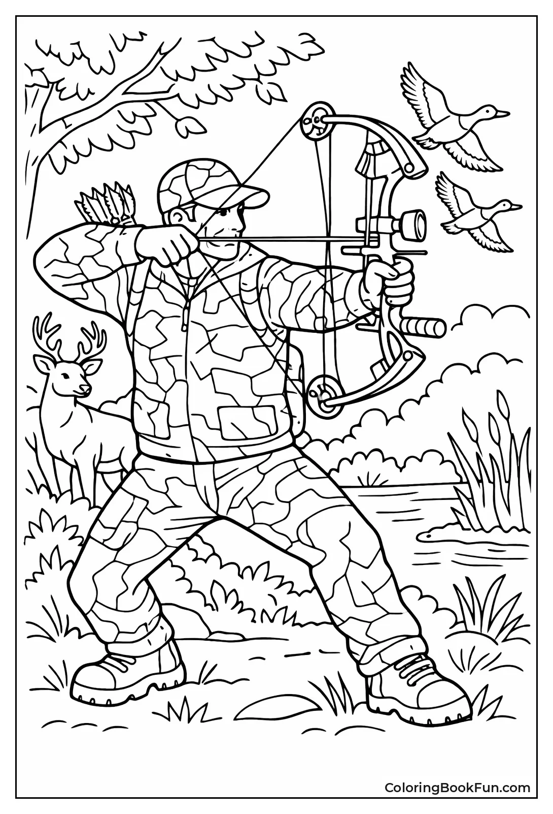 Bow Hunter Draws Arrow