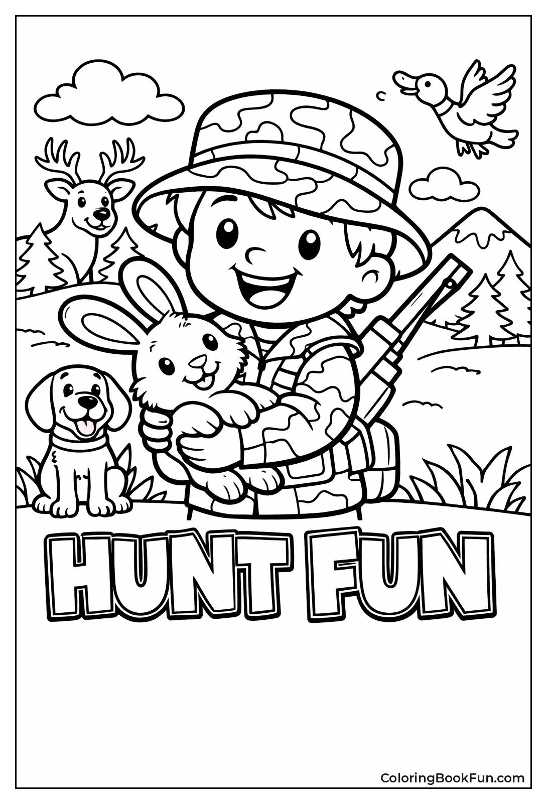 Cartoon Hunter Holds Bunny