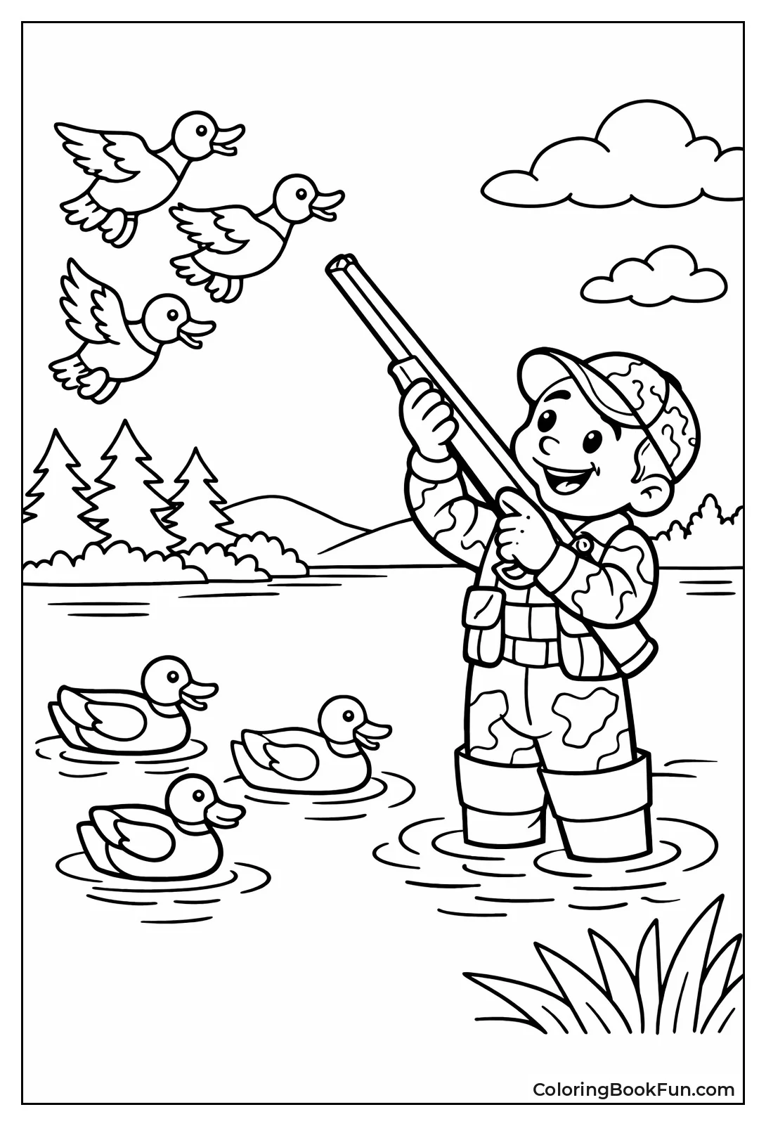 Duck Hunter Aims Shotgun
