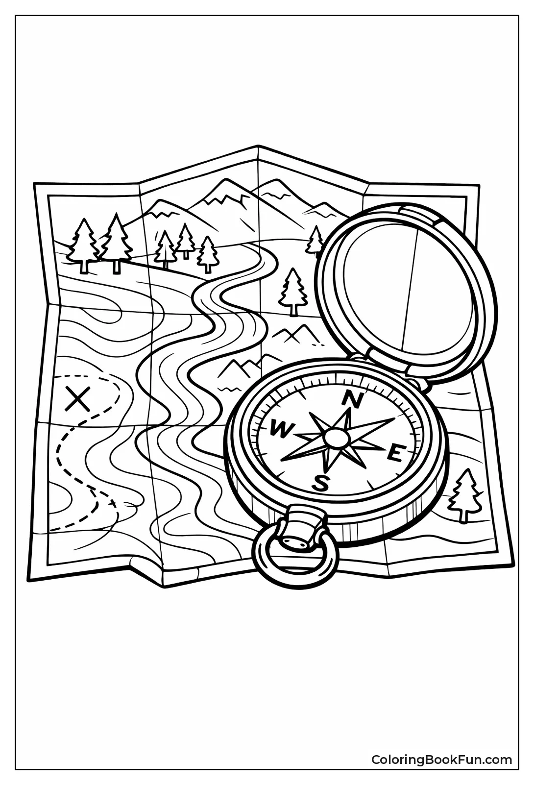 Compass on Forest Map