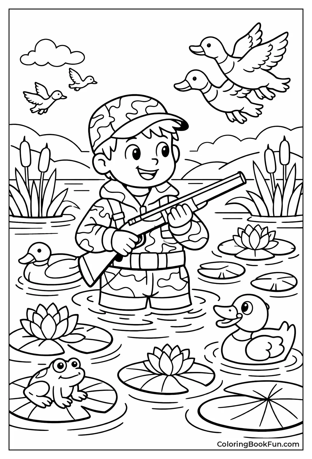 Hunter Wades in Lake