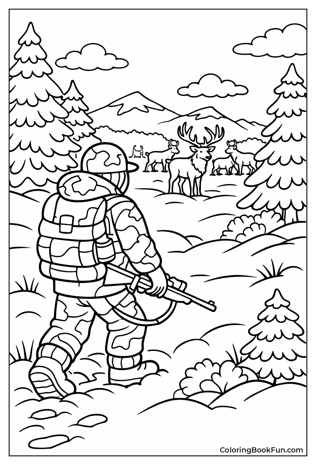 Hunter Tracks Snowy Elk