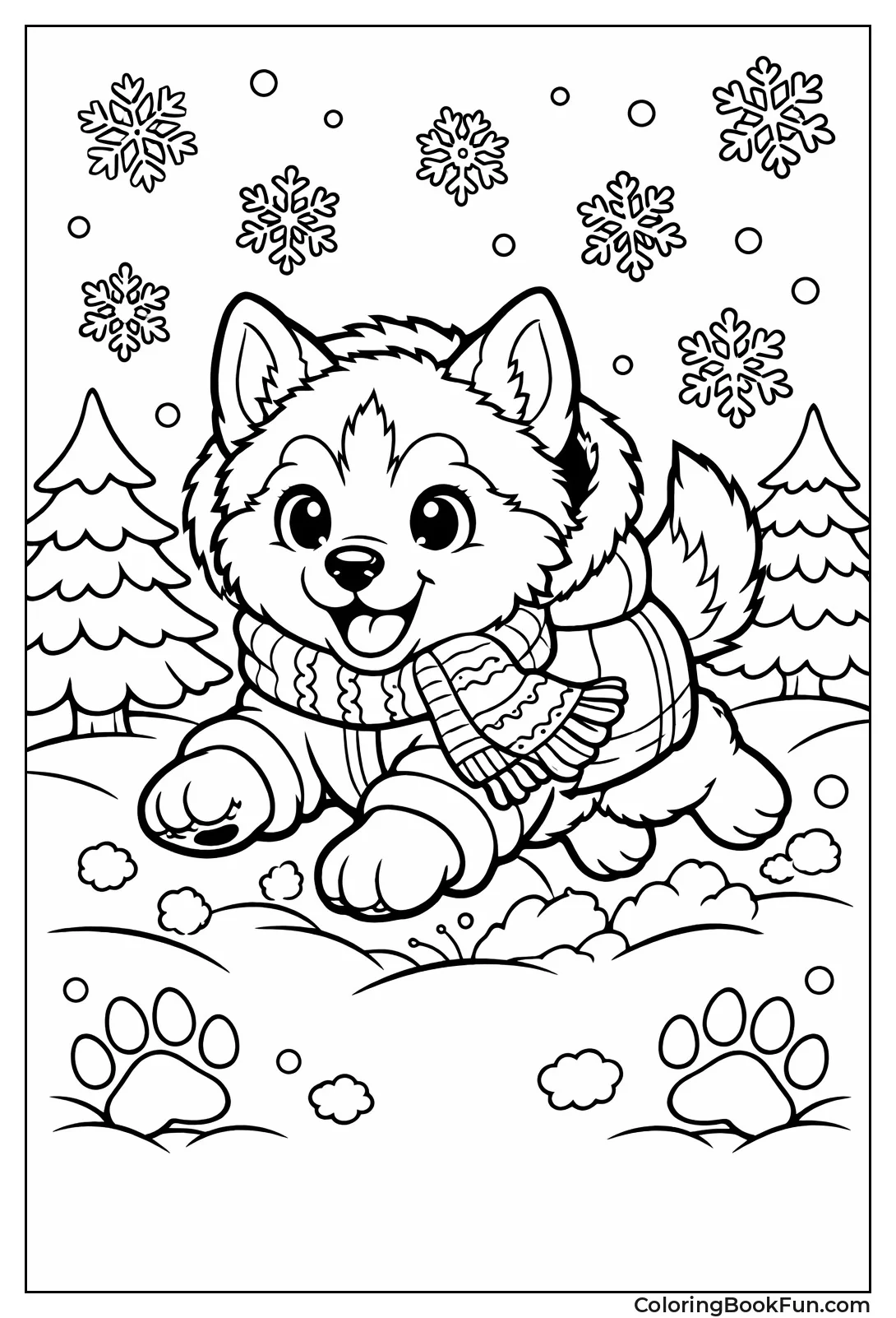 Husky Puppy Leaping in Snow