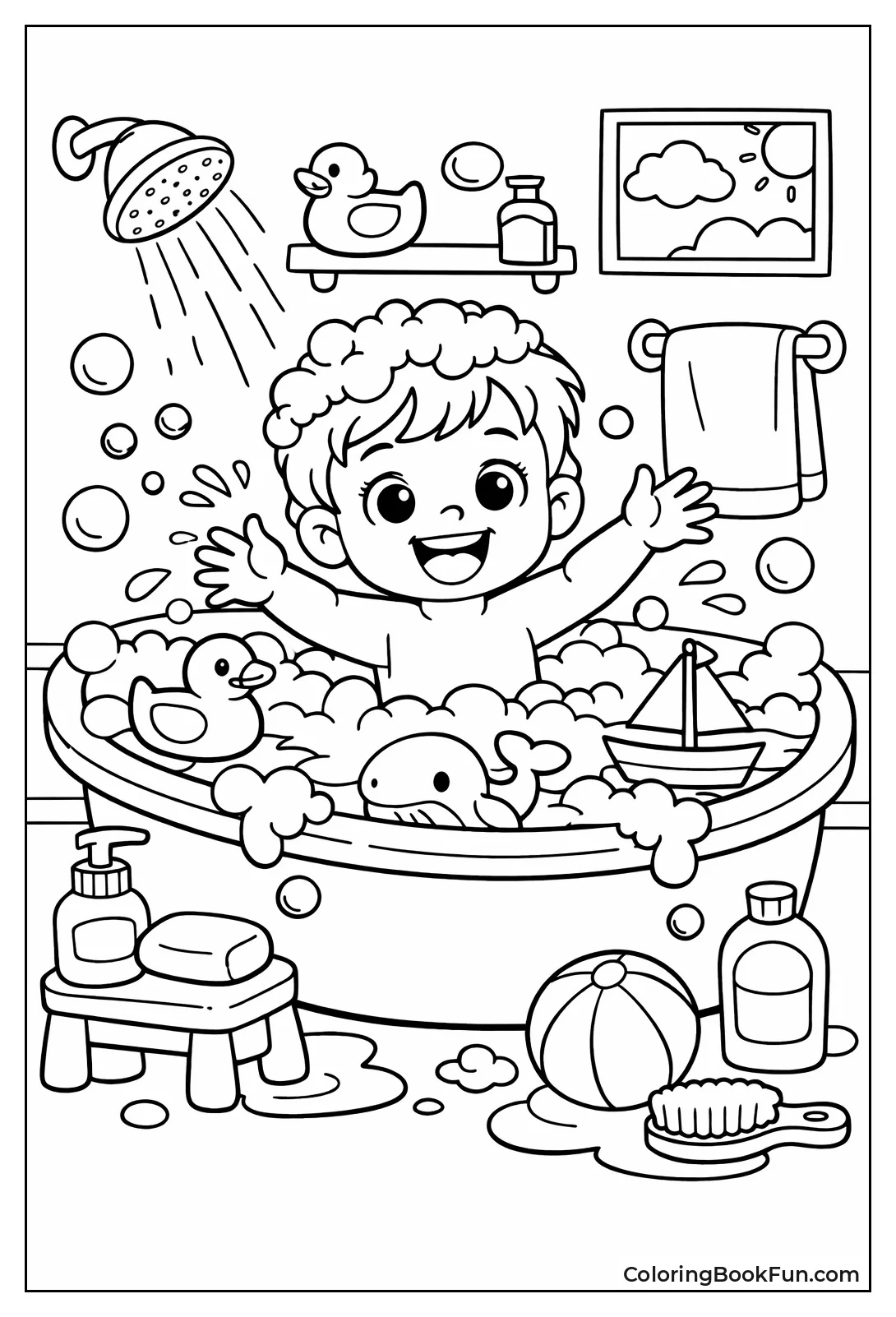 Kid Splashes in Bubbles