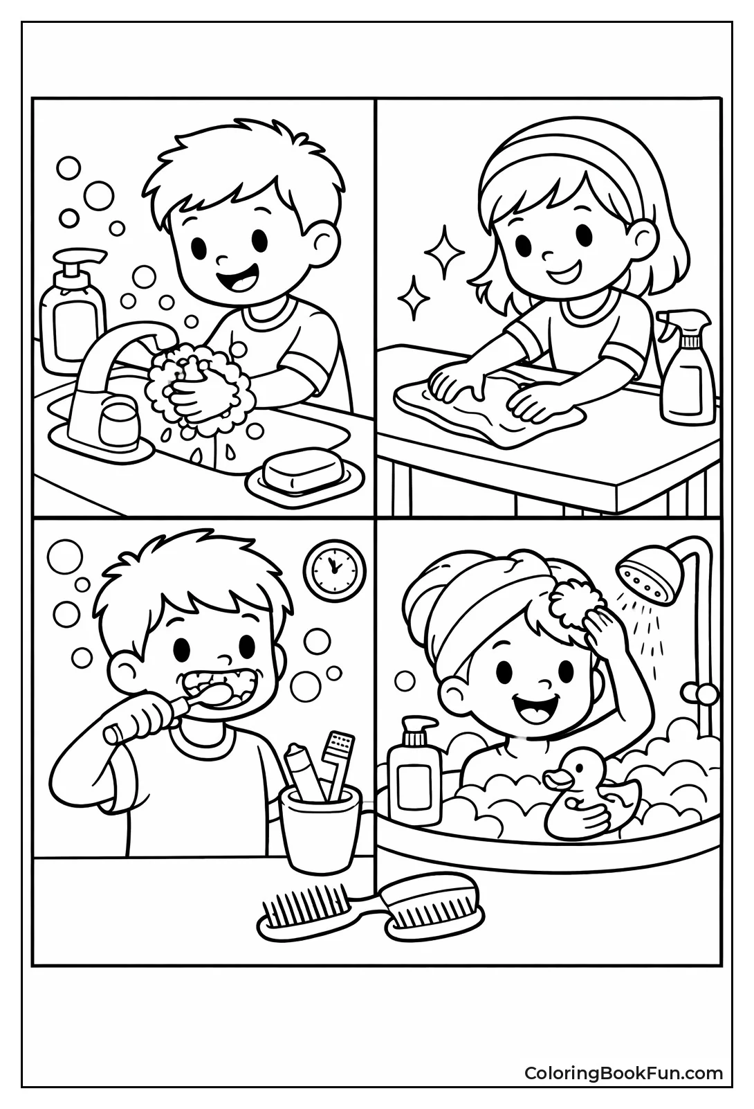 Scrubbing Hands Wiping Surfaces