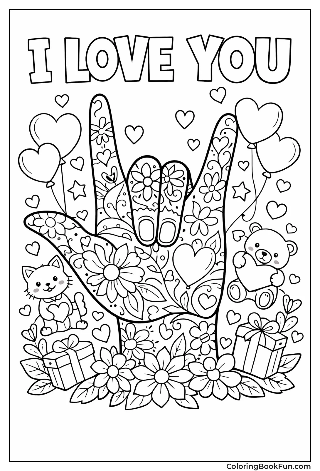 Hand Signs Love with Flowers
