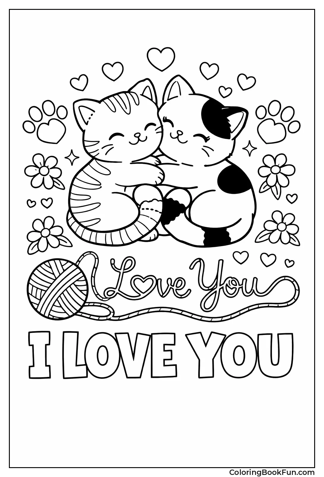 Cats Cuddle with Paw Hearts