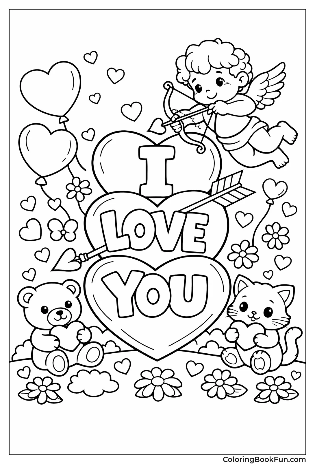 Cupid Shoots Hearts with Arrow