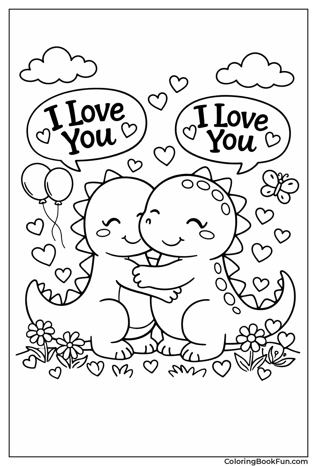 Dinosaurs Hug and Say Love
