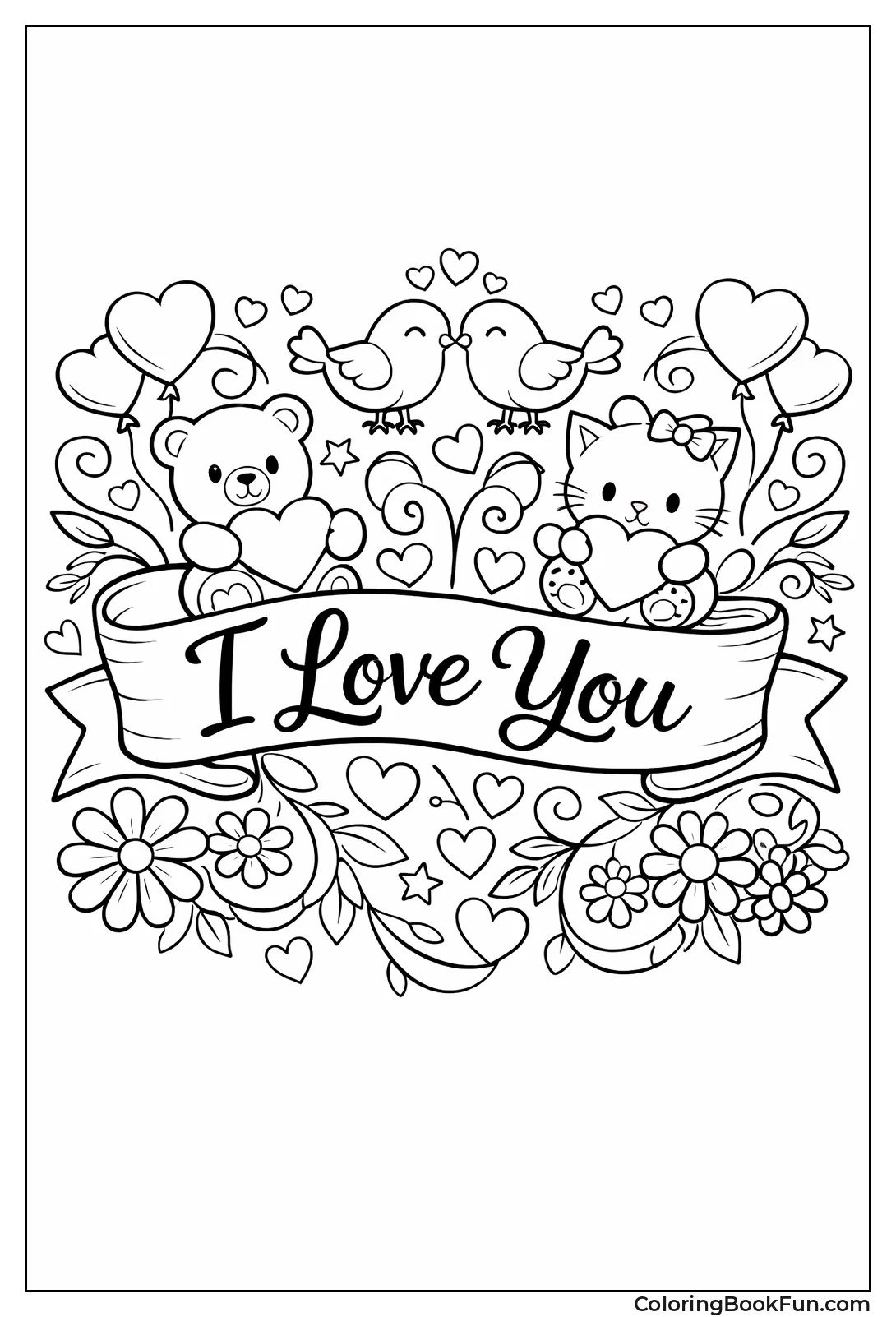 Ribbon Banner with Swirling Hearts