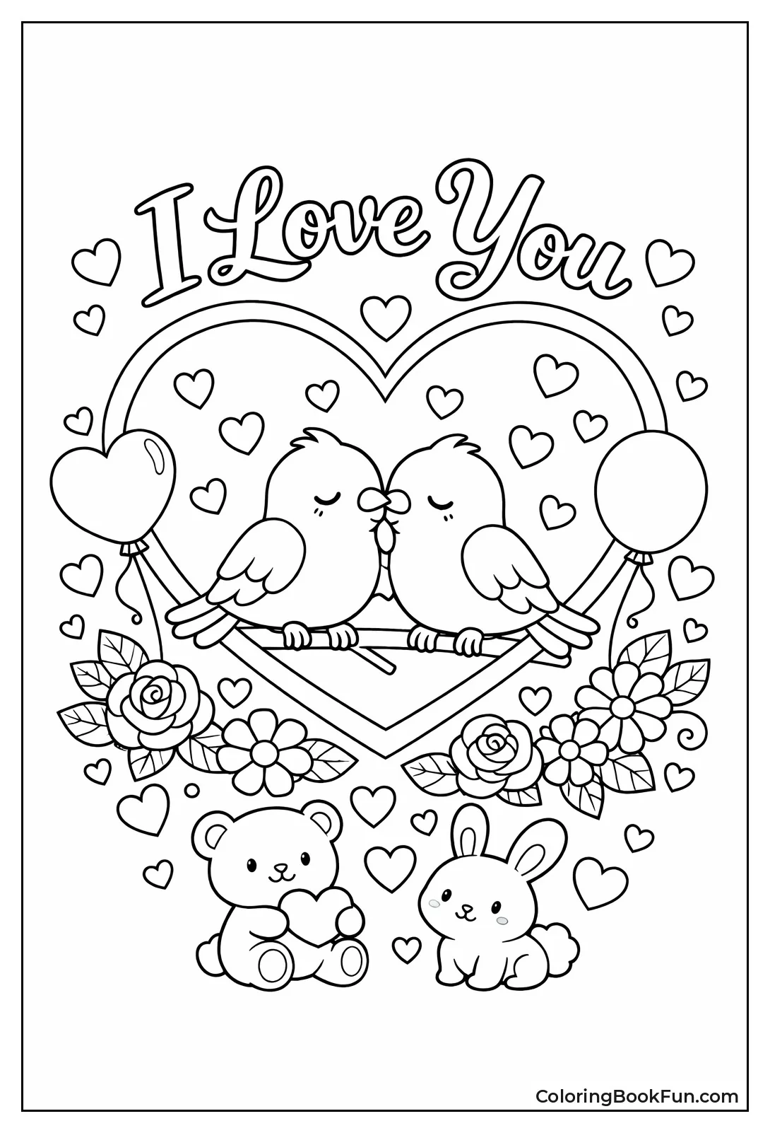 Lovebirds Kiss in Heart Frame