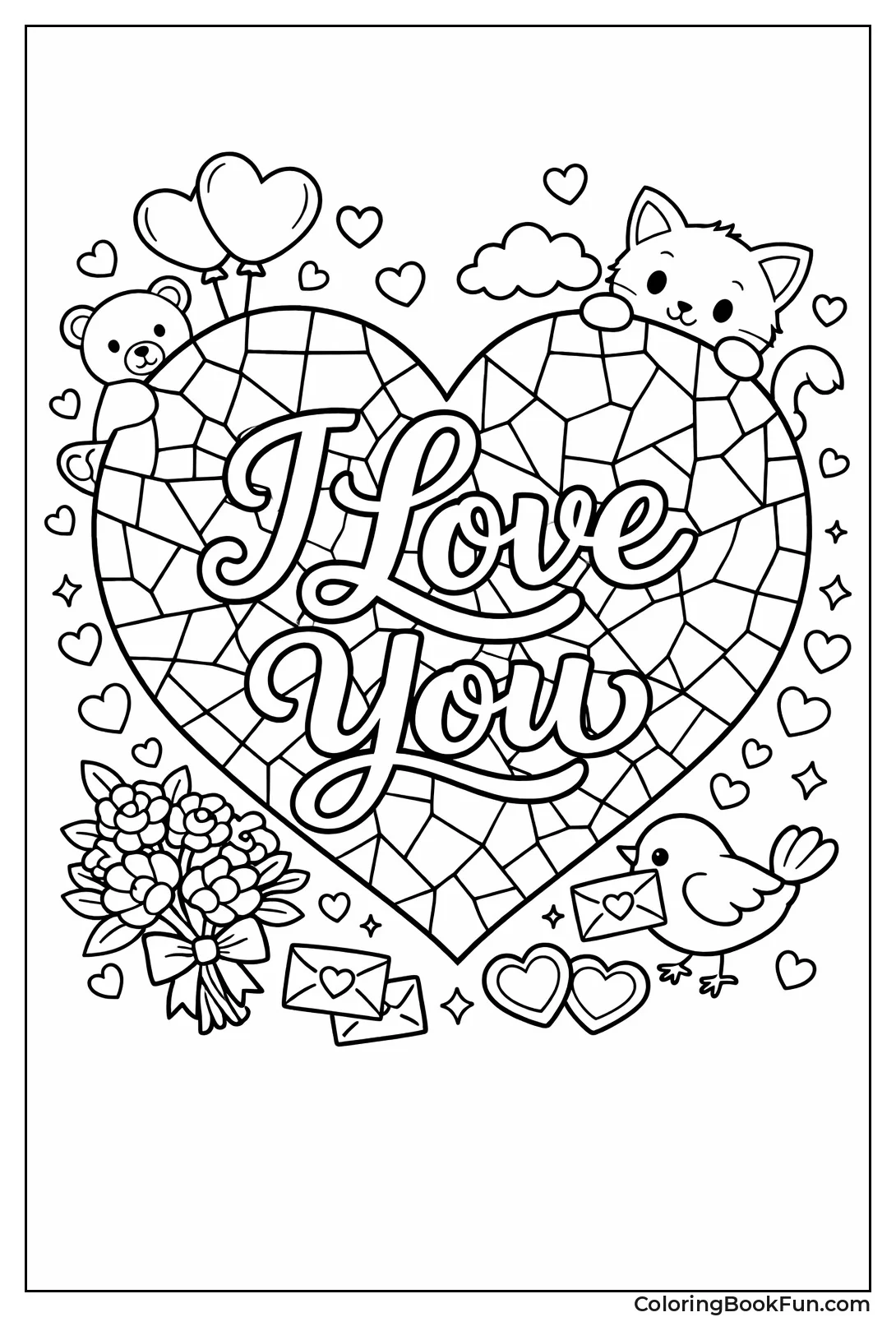 Mosaic Heart Holds Love Words