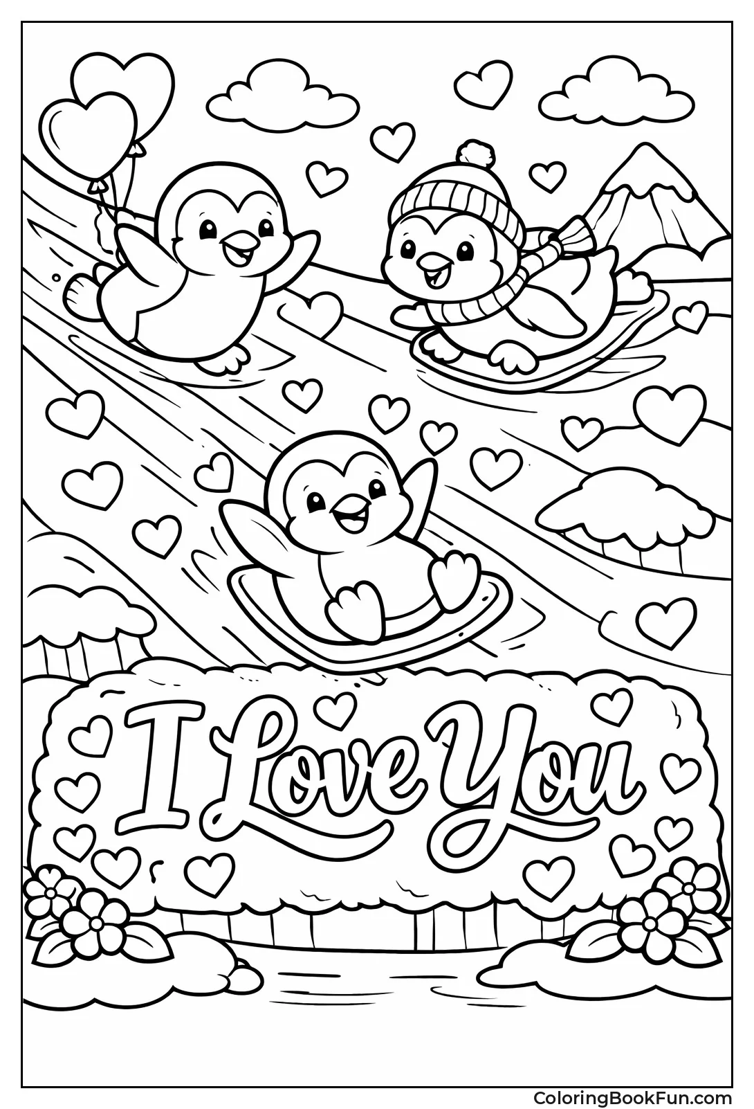 Penguins Slide on Heart Ice