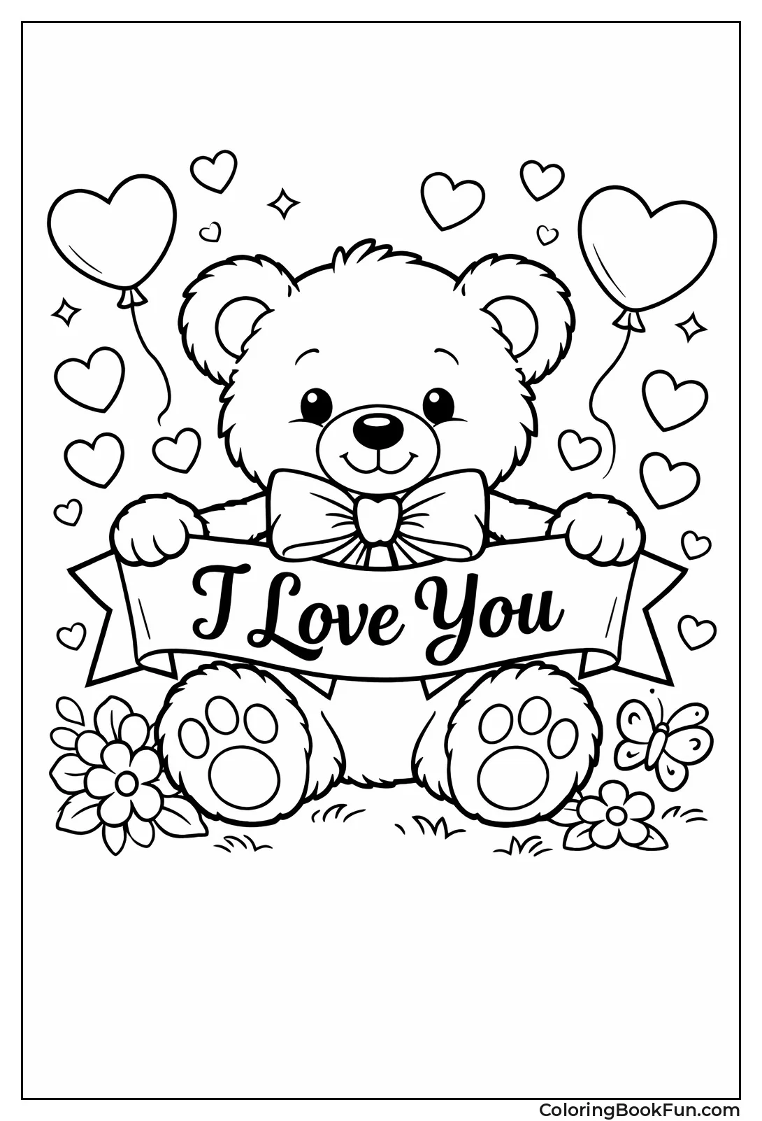 Teddy Bear Holds Love Banner