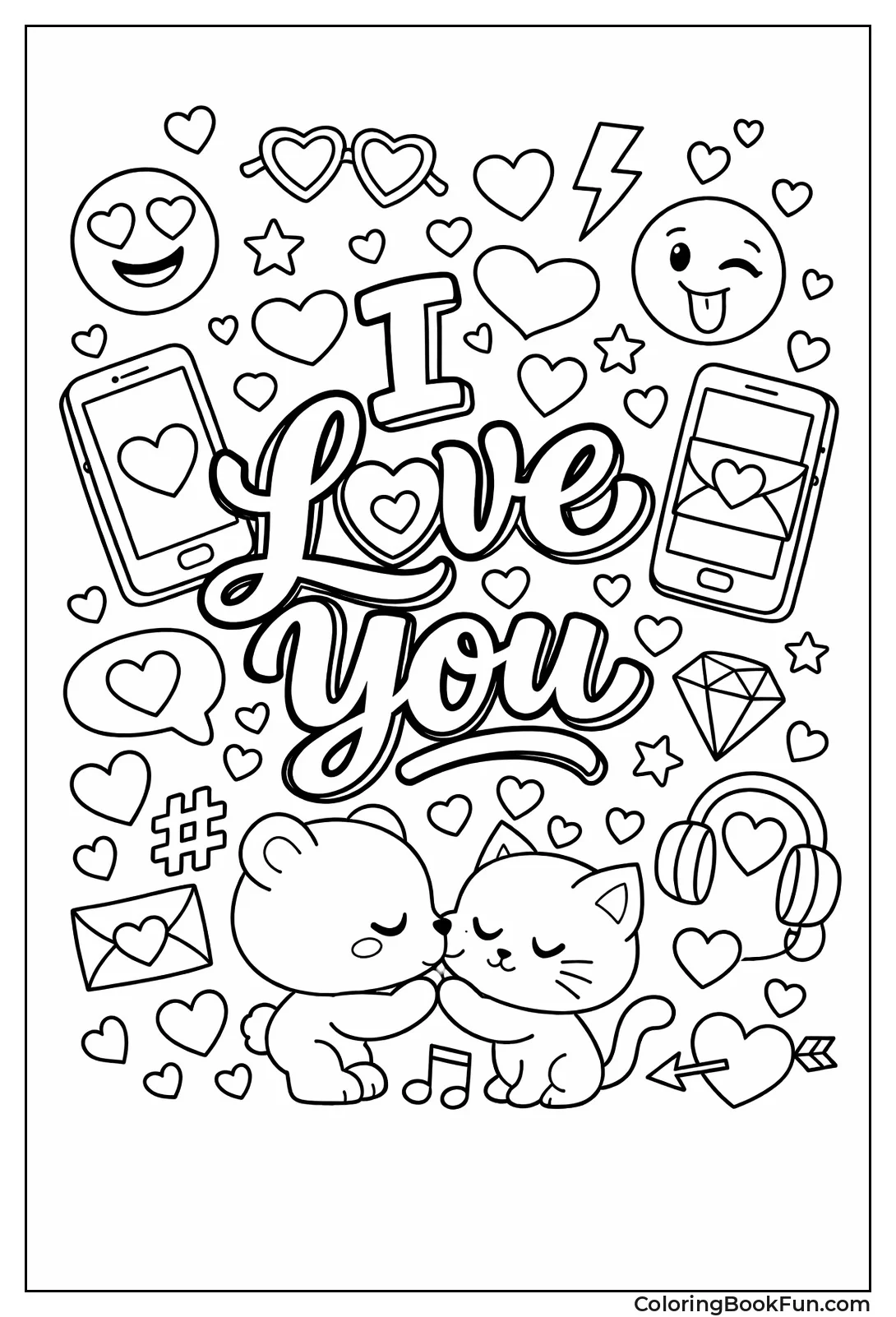 Emojis Surround Trendy Love Text