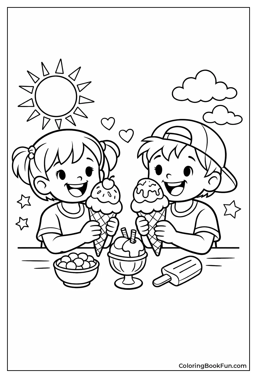 Kids Sharing Big Ice Cream