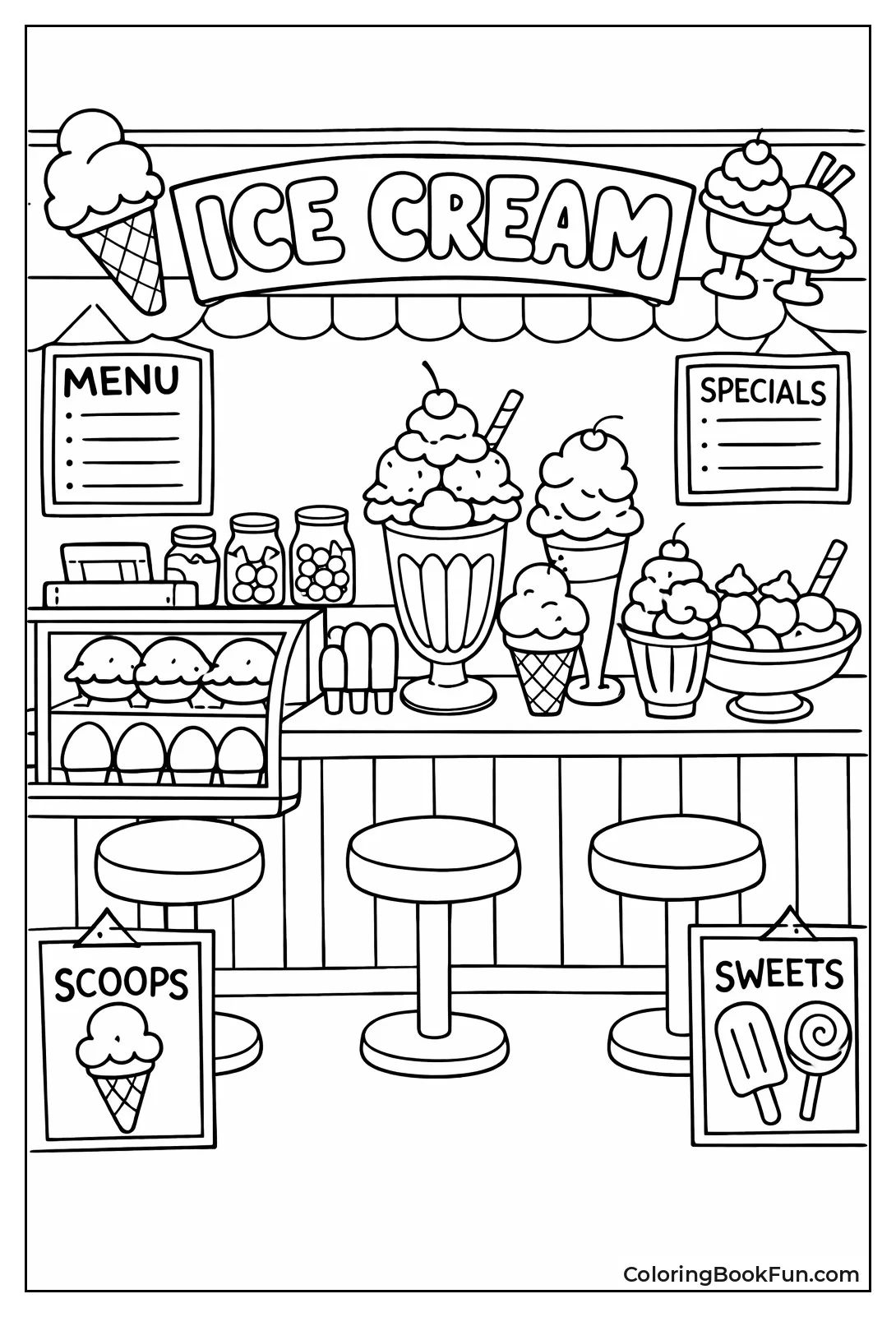 Bustling Ice Cream Shop Scene