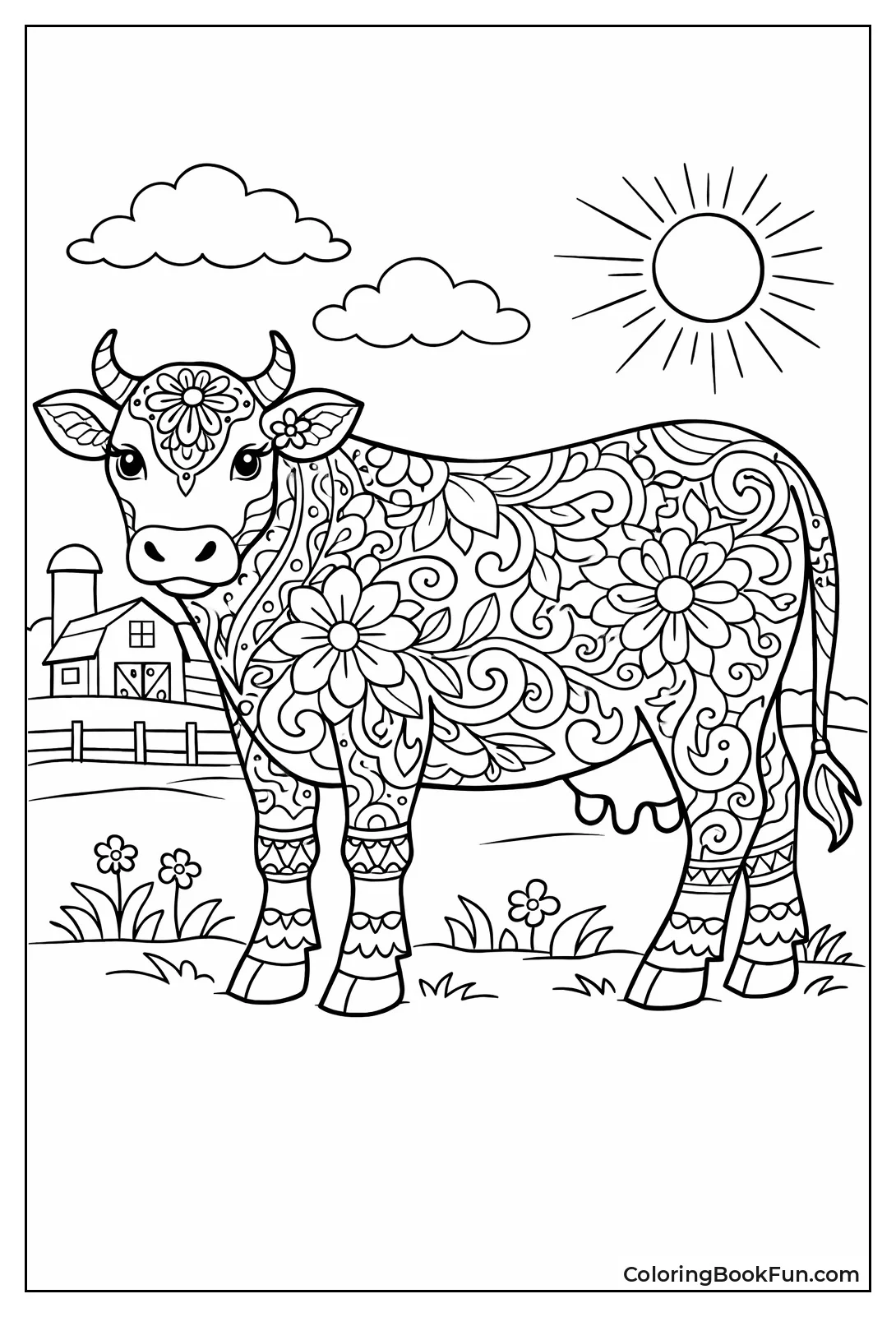 Intricate Floral Cow Design