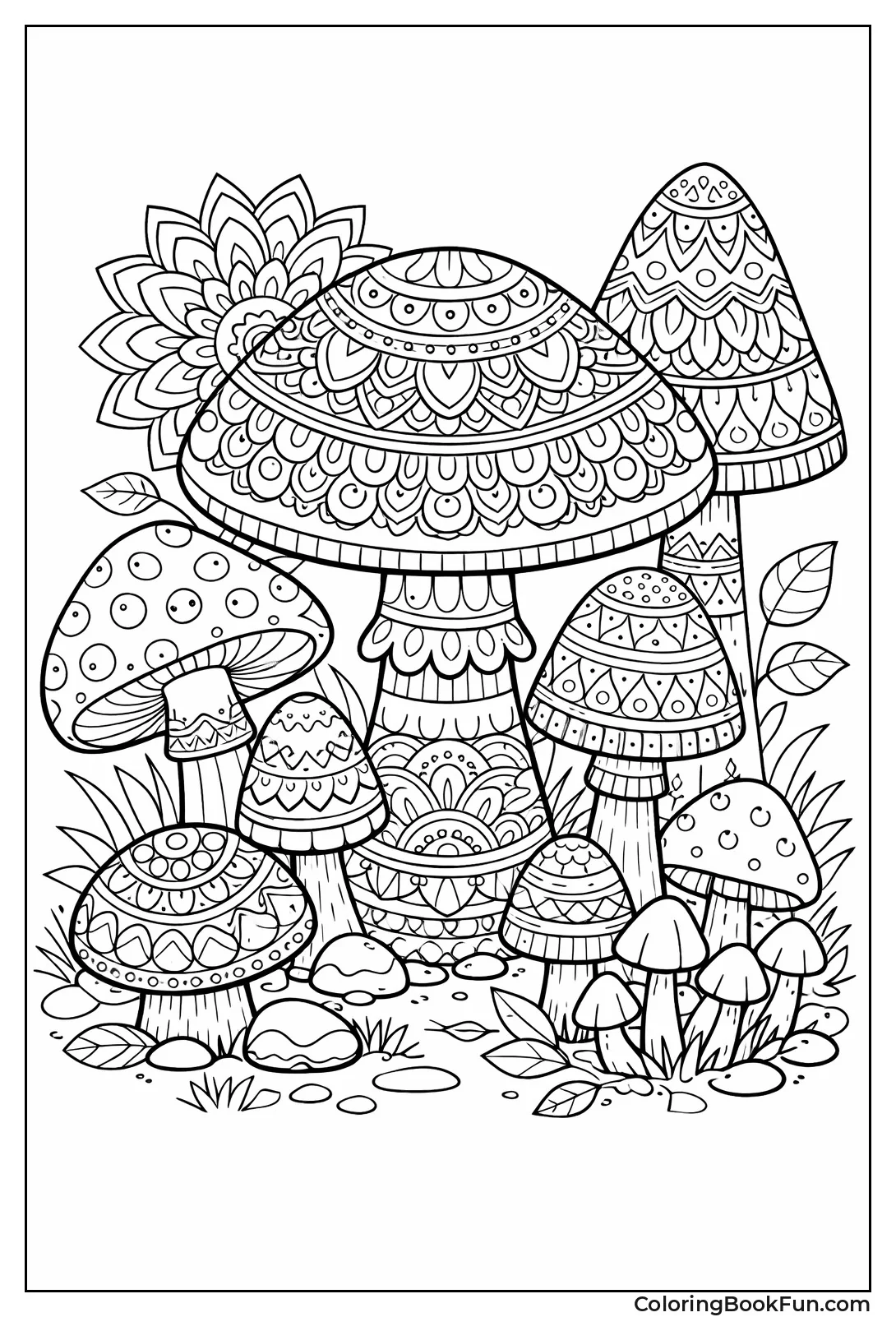 Detailed Mushrooms with Mandalas